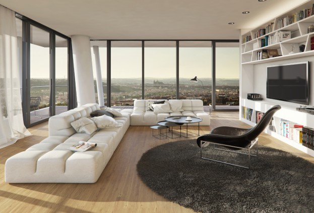 Patio door living room with window front and skyline